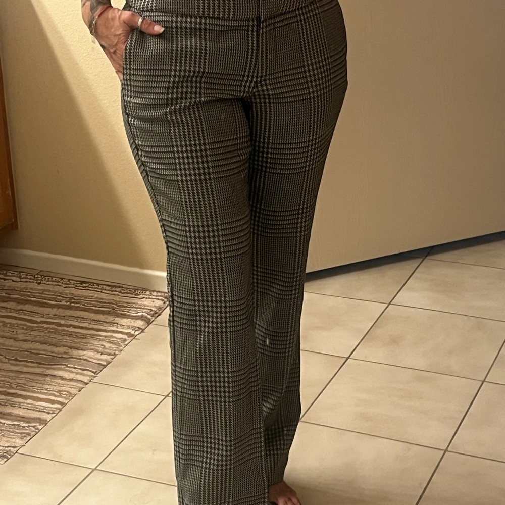 Ann Taylor Classic Plaid Houndstooth Tailored Women's Pants - Black & Grey Sz 4P
